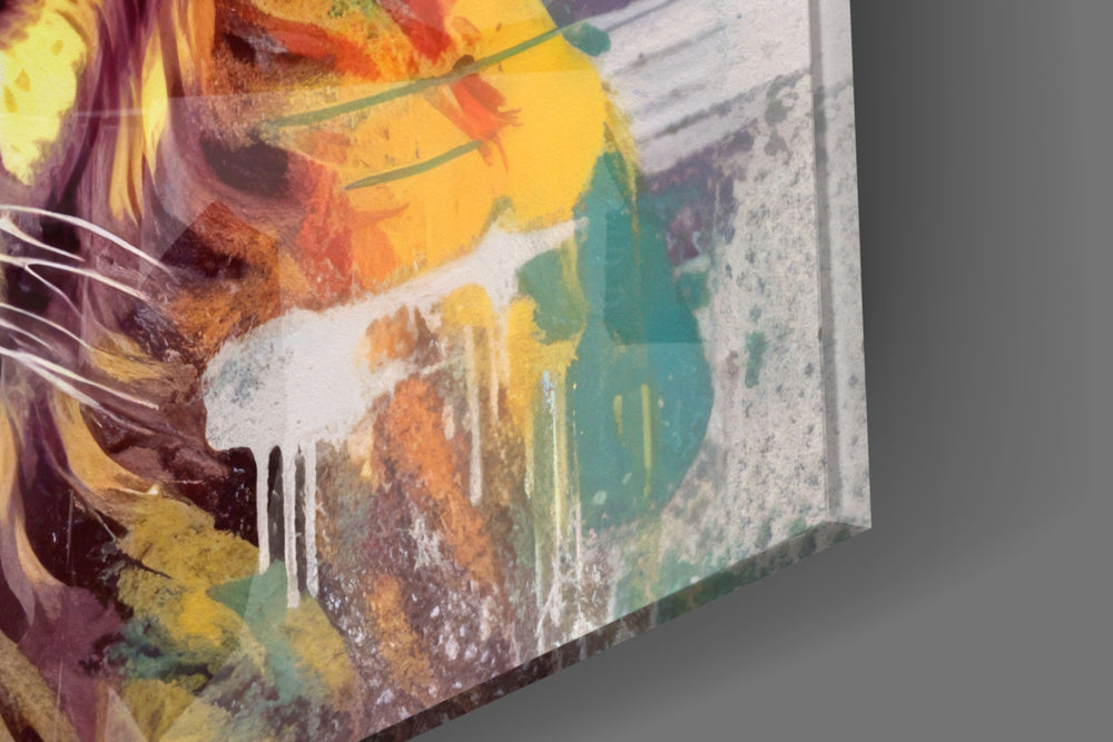 Animal-portrait artwork anchoring a wall with teal-and-citrus palette