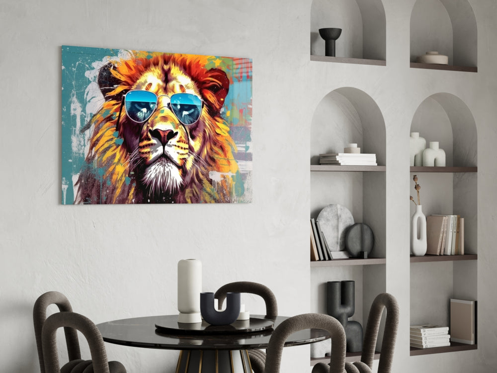 Cool Lion panel adding editorial drama to a hallway