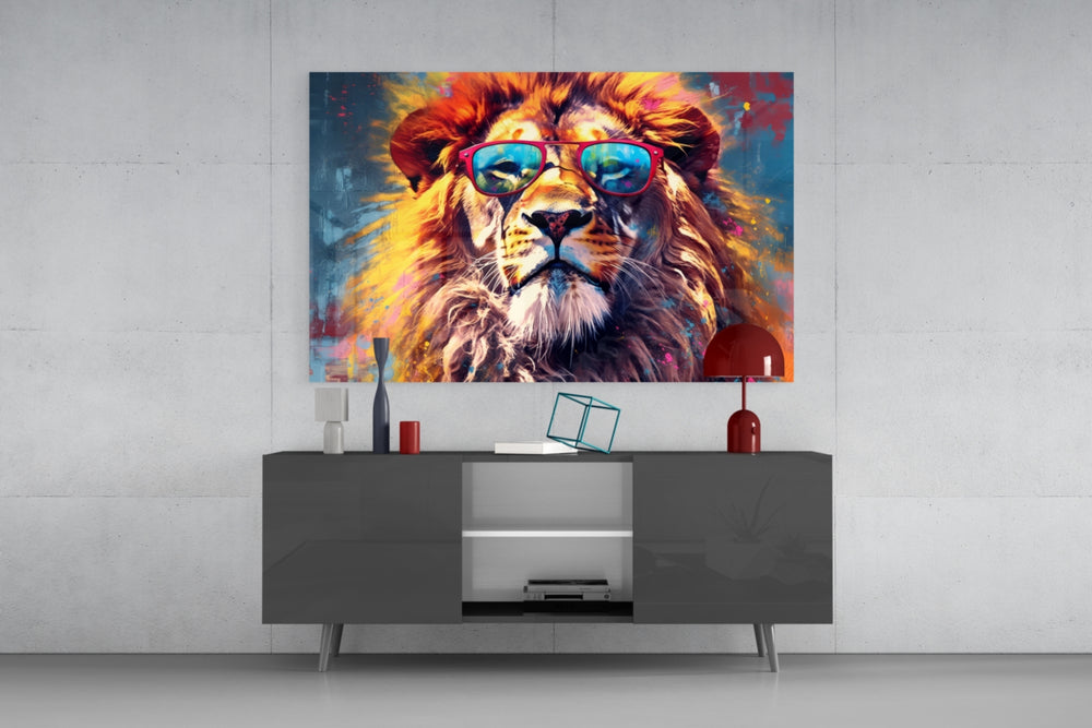 Cool Lion panel catching lamp light to reveal its cinematic glow