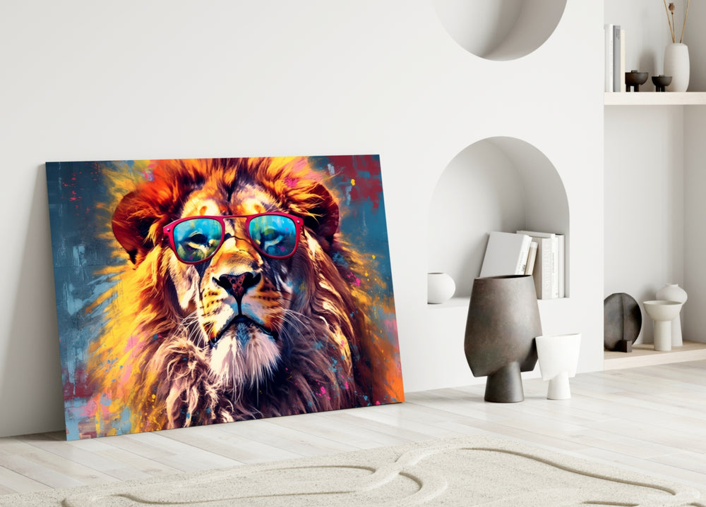 Cool Lion close-up showing heroic pose and oil-paint mane