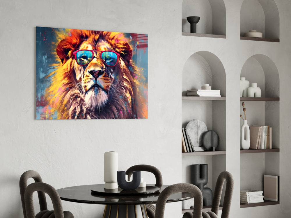 Cool Lion panel adding editorial drama to a hallway