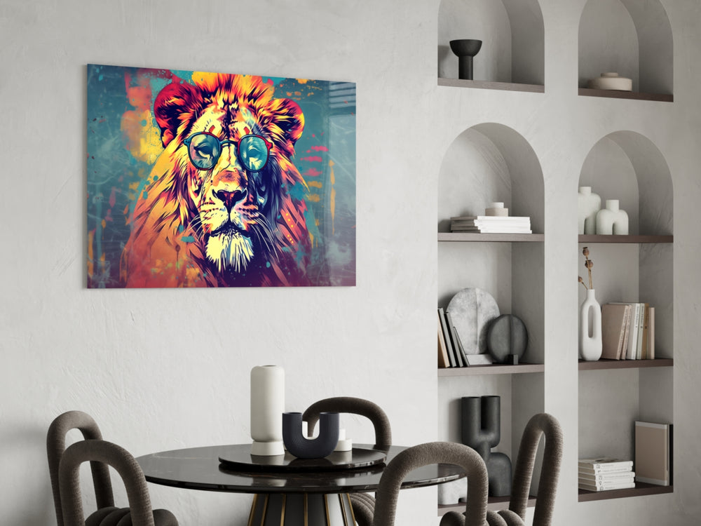 Cool Lion panel adding editorial drama to a hallway