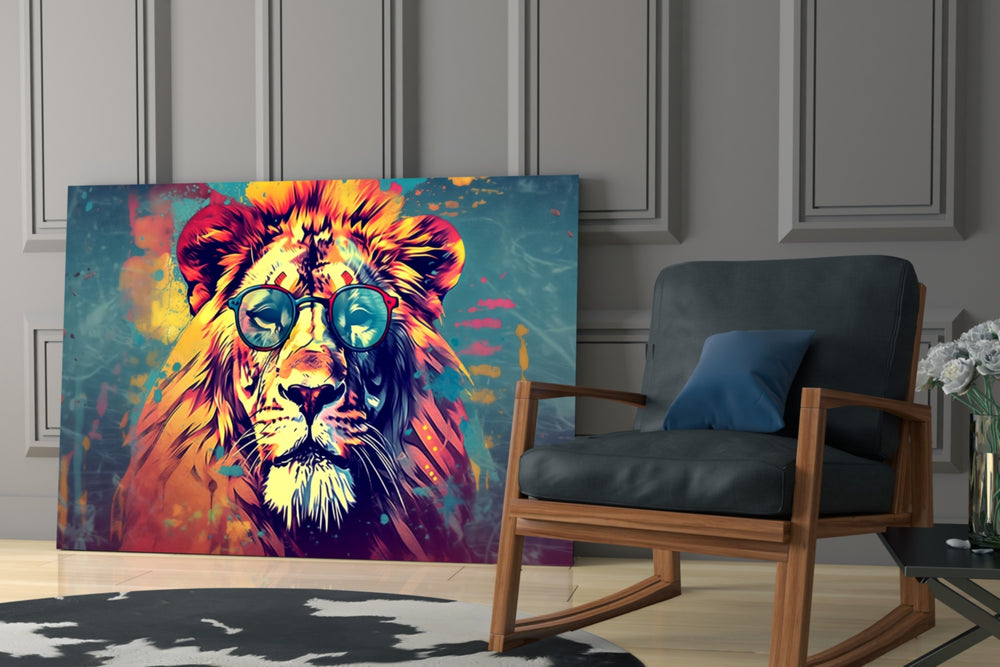 Cool Lion glass print enhancing a den with statement playfulness
