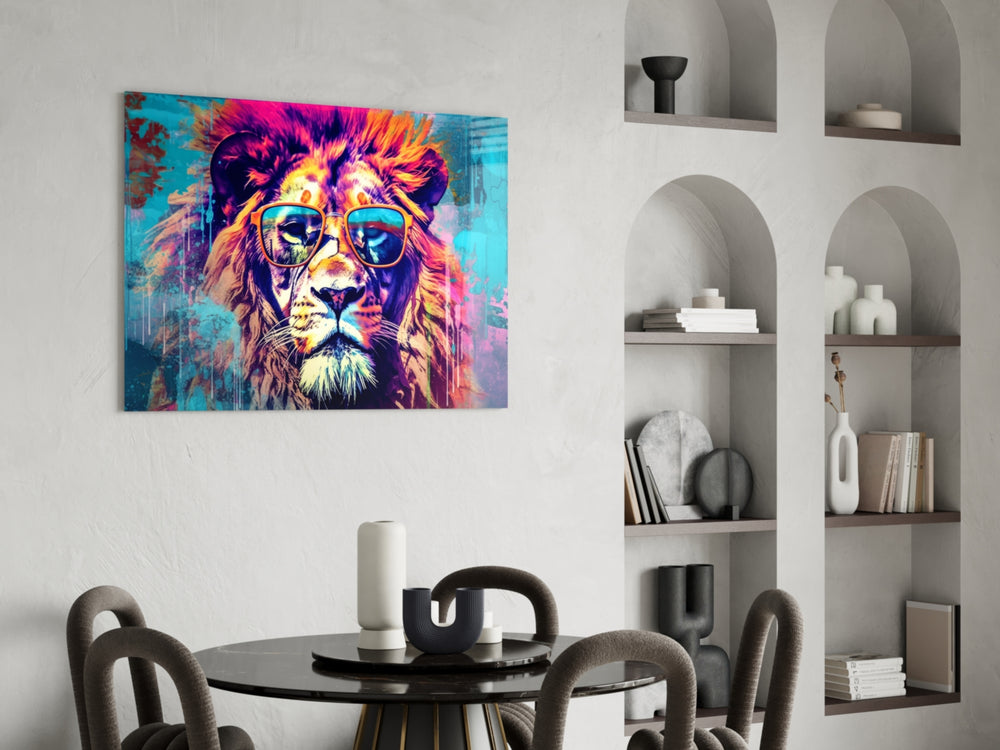 Cool Lion panel adding editorial drama to a hallway