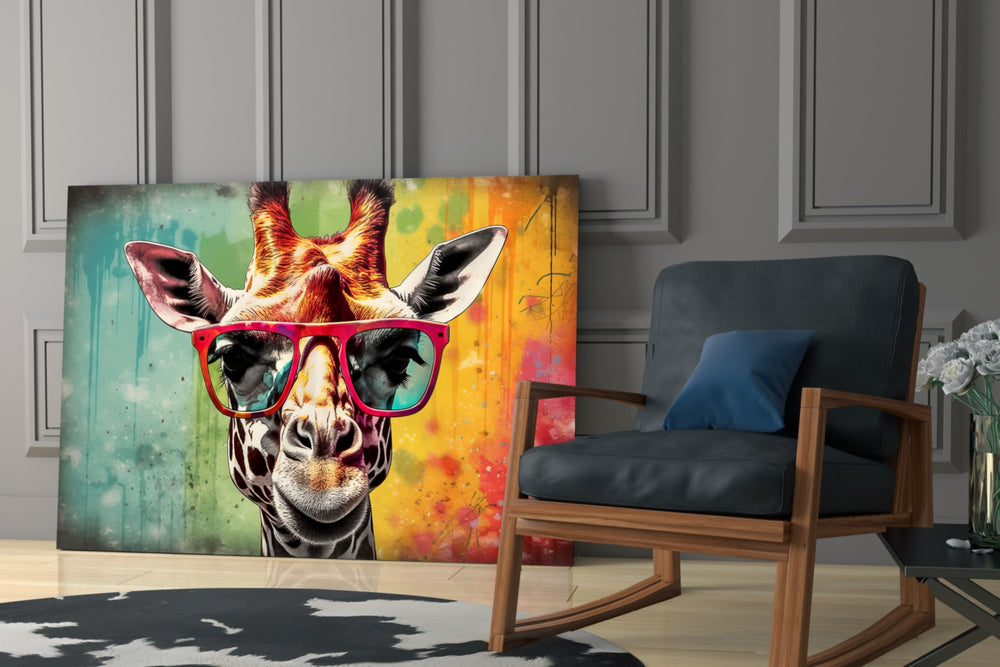 Cool Giraffe glass print enhancing a media room with statement playfulness