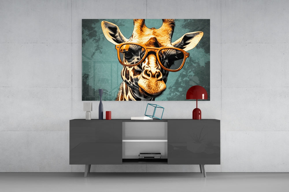 Cool Giraffe panel catching lamp light to reveal its painterly grit