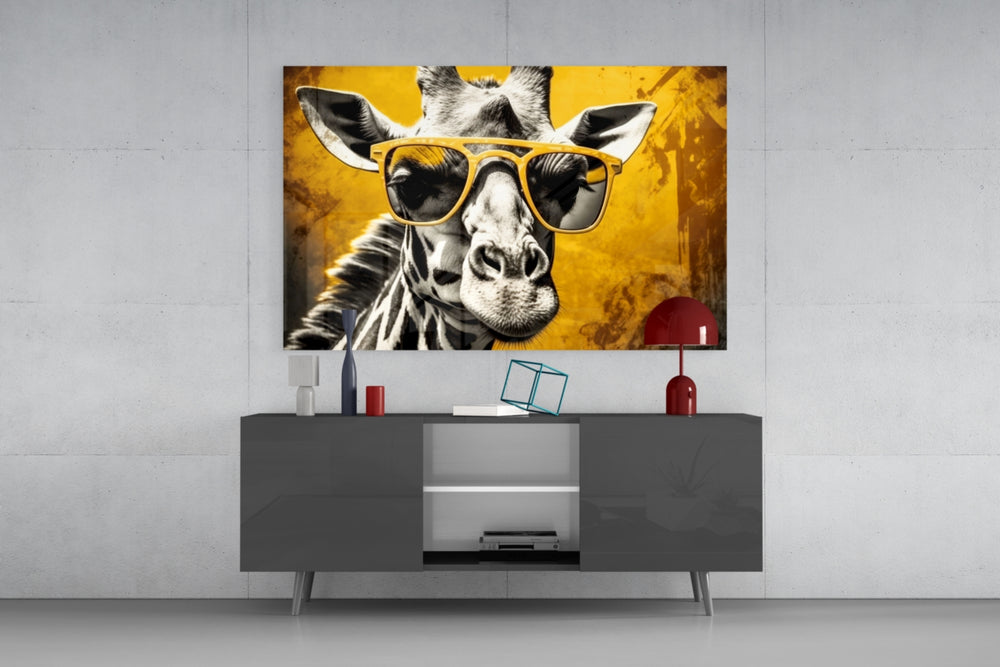 Cool Giraffe panel catching lamp light to reveal its painterly grit