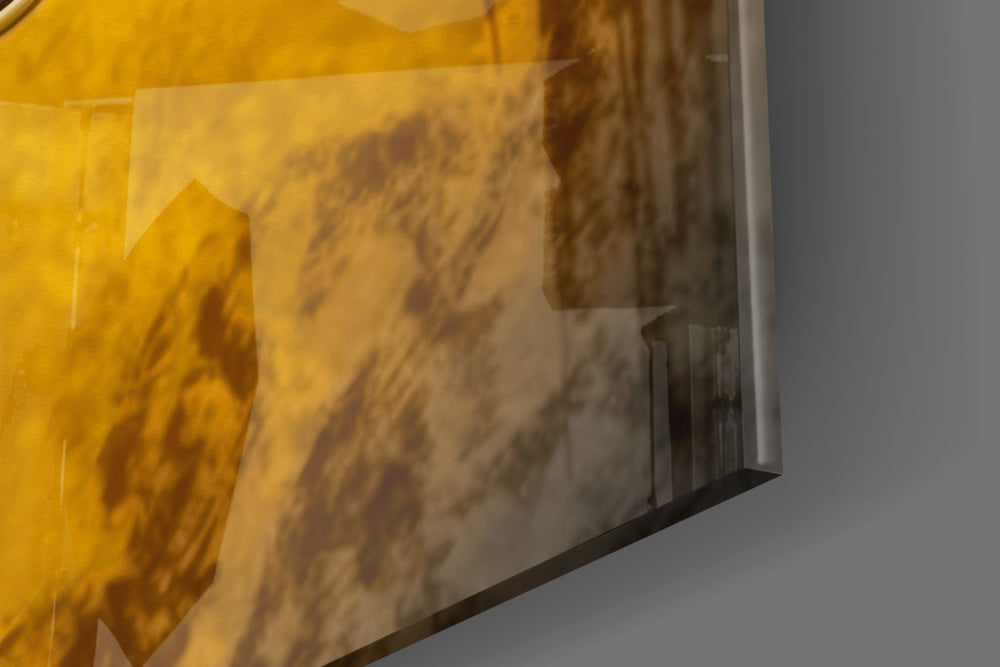 Animal-portrait artwork anchoring a wall with saffron-and-monochrome palette
