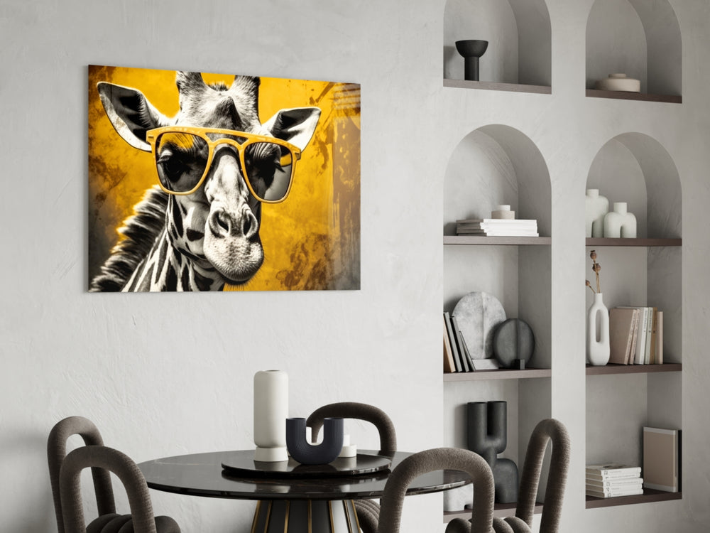 Cool Giraffe panel adding editorial drama to a hallway