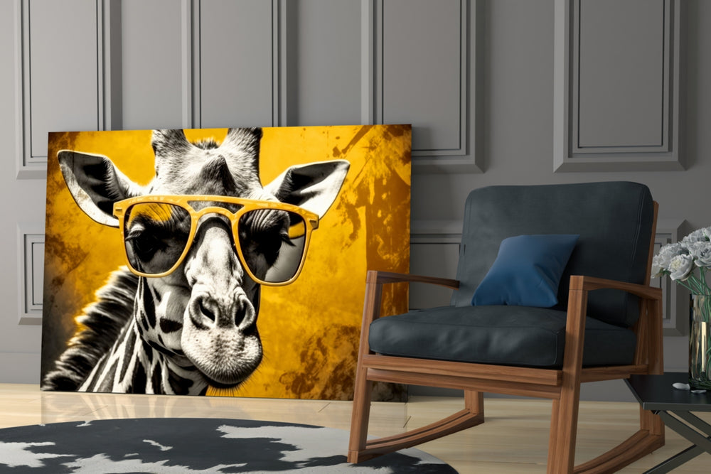 Cool Giraffe glass print enhancing a den with statement playfulness