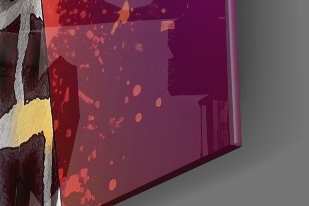 Animal-portrait artwork anchoring a wall with rainbow-spectrum palette