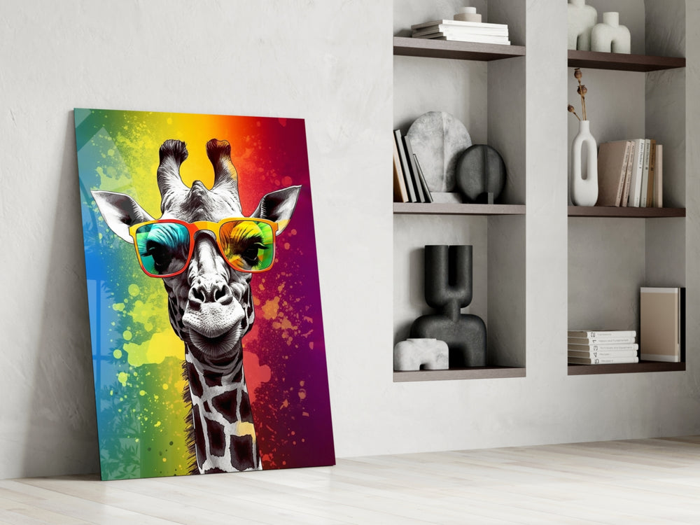 Cool Giraffe glass print enhancing a media room with statement playfulness