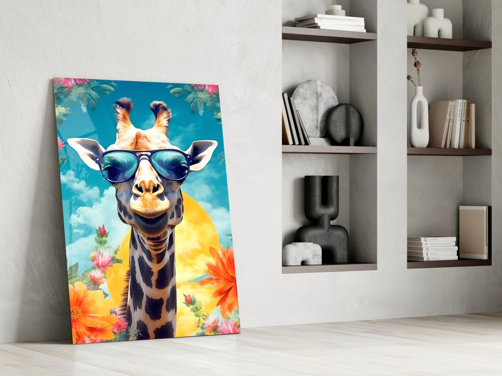 Cool Giraffe glass print enhancing a den with statement warmth