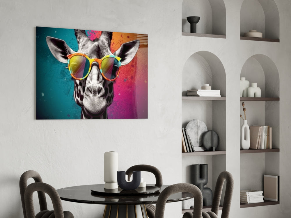 Cool Giraffe panel adding editorial drama to a hallway
