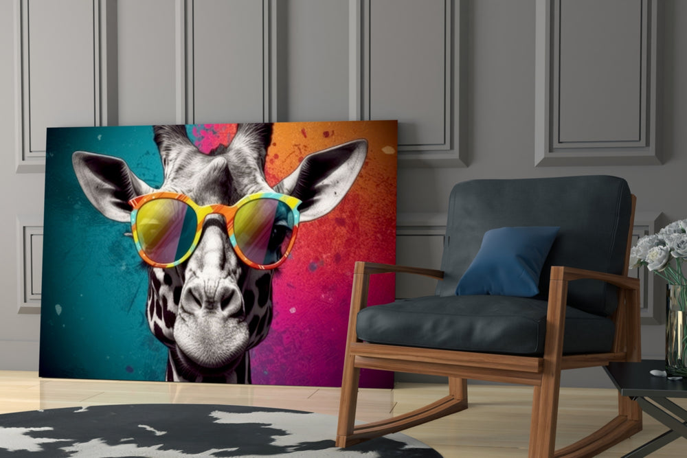 Cool Giraffe glass print enhancing a media room with statement playfulness