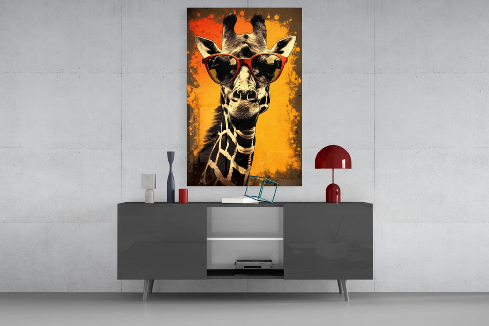 Cool Giraffe panel catching lamp light to reveal its painterly grit