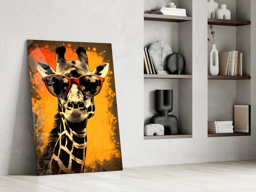Cool Giraffe glass print enhancing a den with statement playfulness