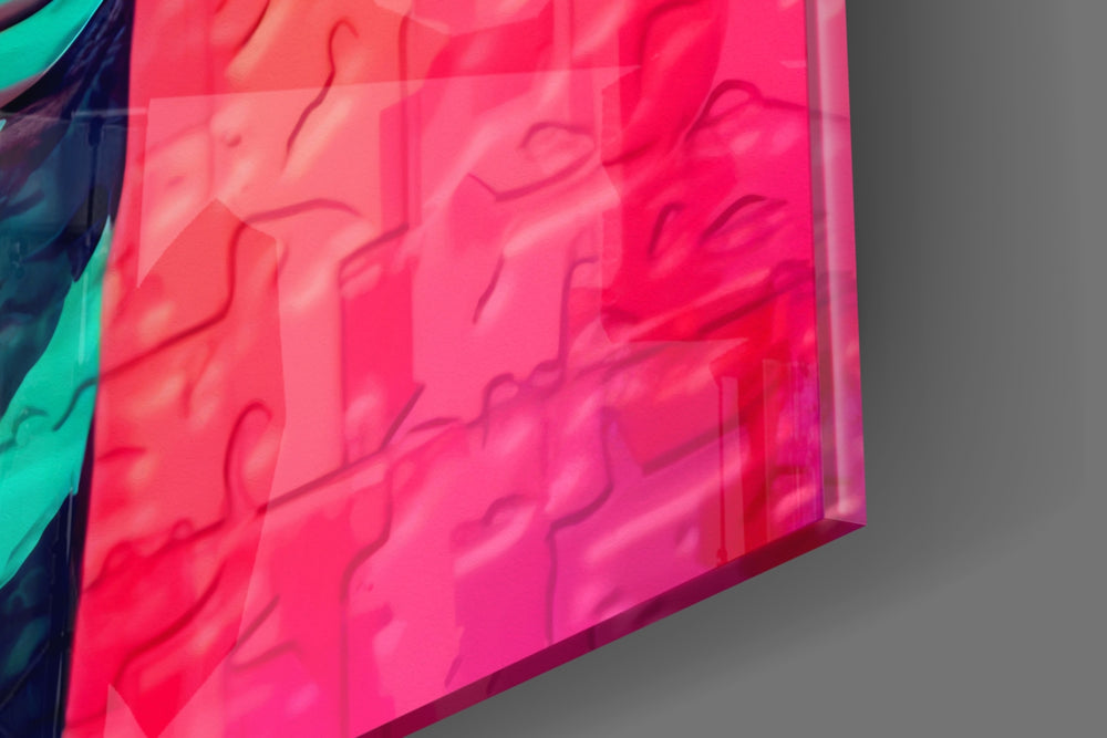 Animal-portrait artwork anchoring a wall with lemon-and-magenta palette
