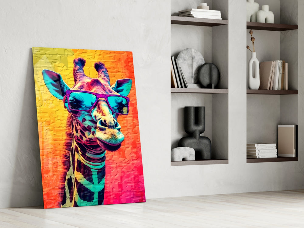 Cool Giraffe glass print enhancing a media room with statement playfulness