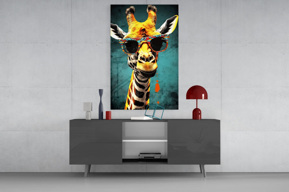 Cool Giraffe panel catching lamp light to reveal its painterly grit