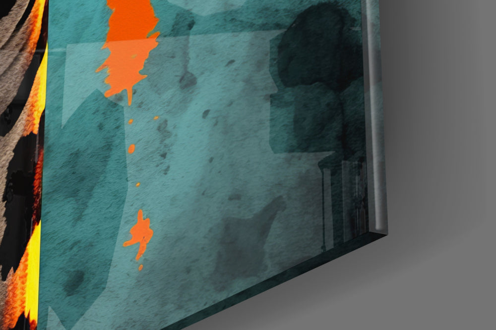 Animal-portrait artwork anchoring a wall with teal-and-folk palette