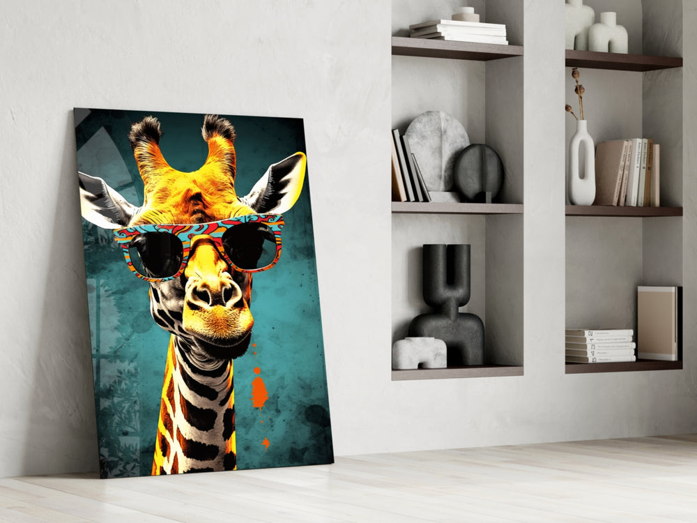 Cool Giraffe glass print enhancing a den with statement playfulness