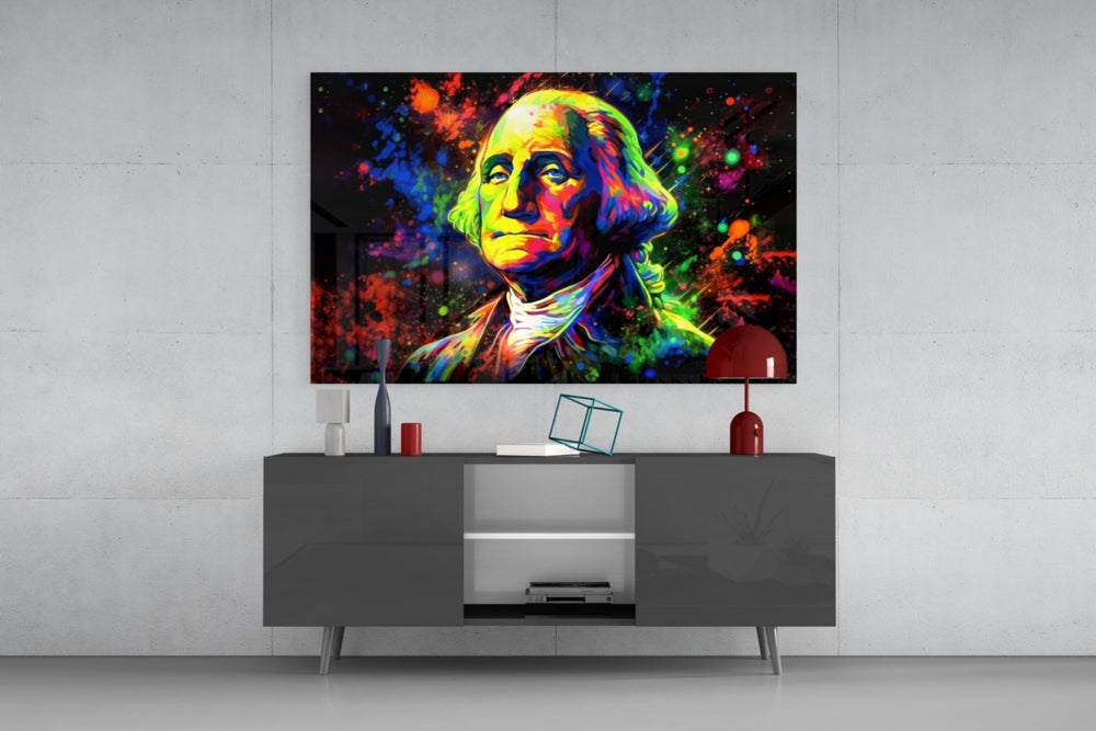 Benjamin Franklin panel catching lamp light to reveal its cinematic glow