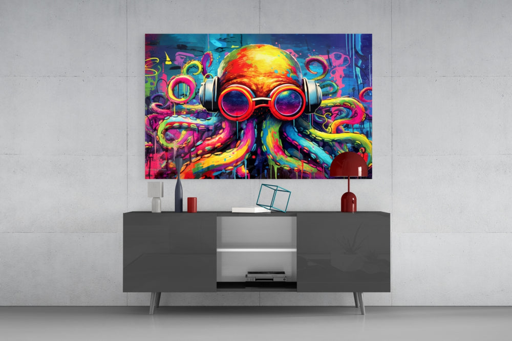 Octopus panel catching lamp light to reveal its cinematic glow