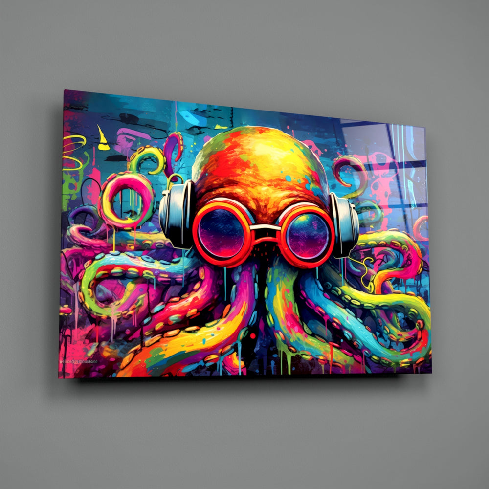 Pop-graffiti panel bringing cinematic glow to a music studio