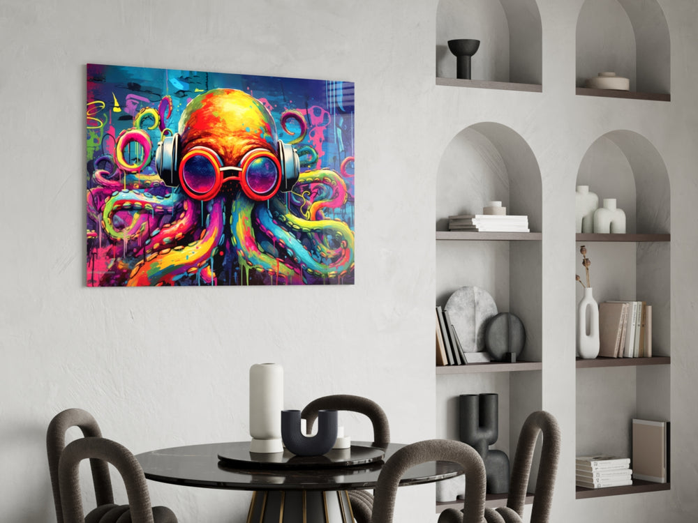 Octopus panel adding editorial drama to a hallway