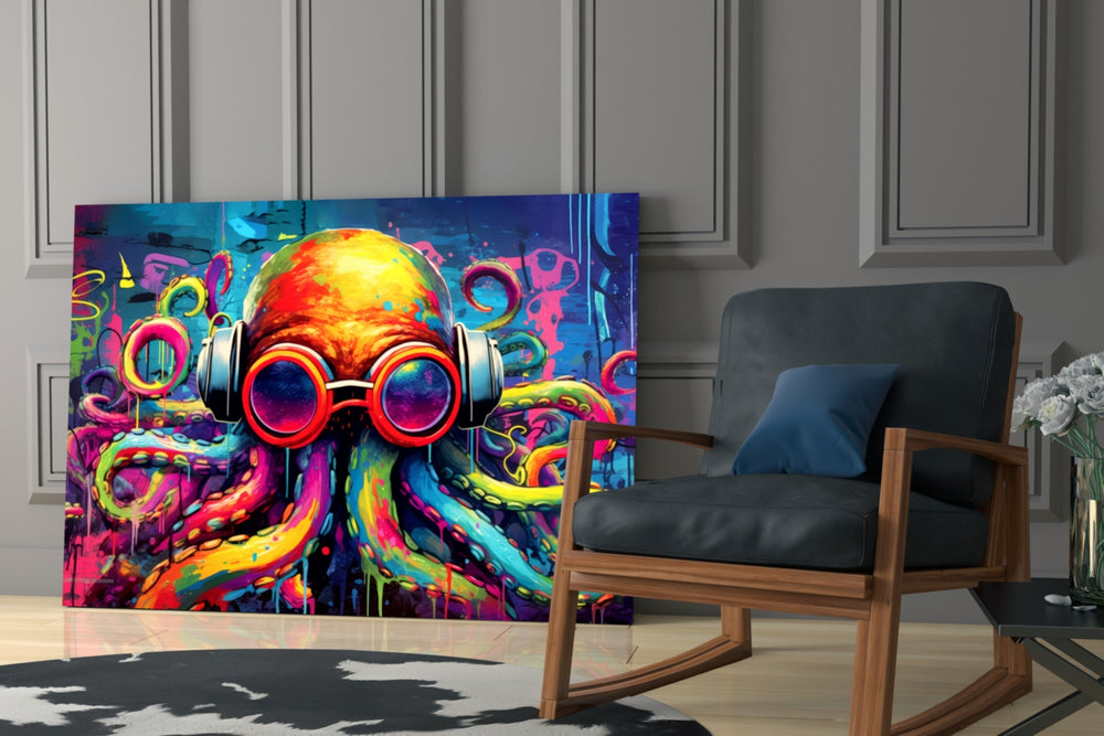 Octopus glass print enhancing a media room with statement playfulness