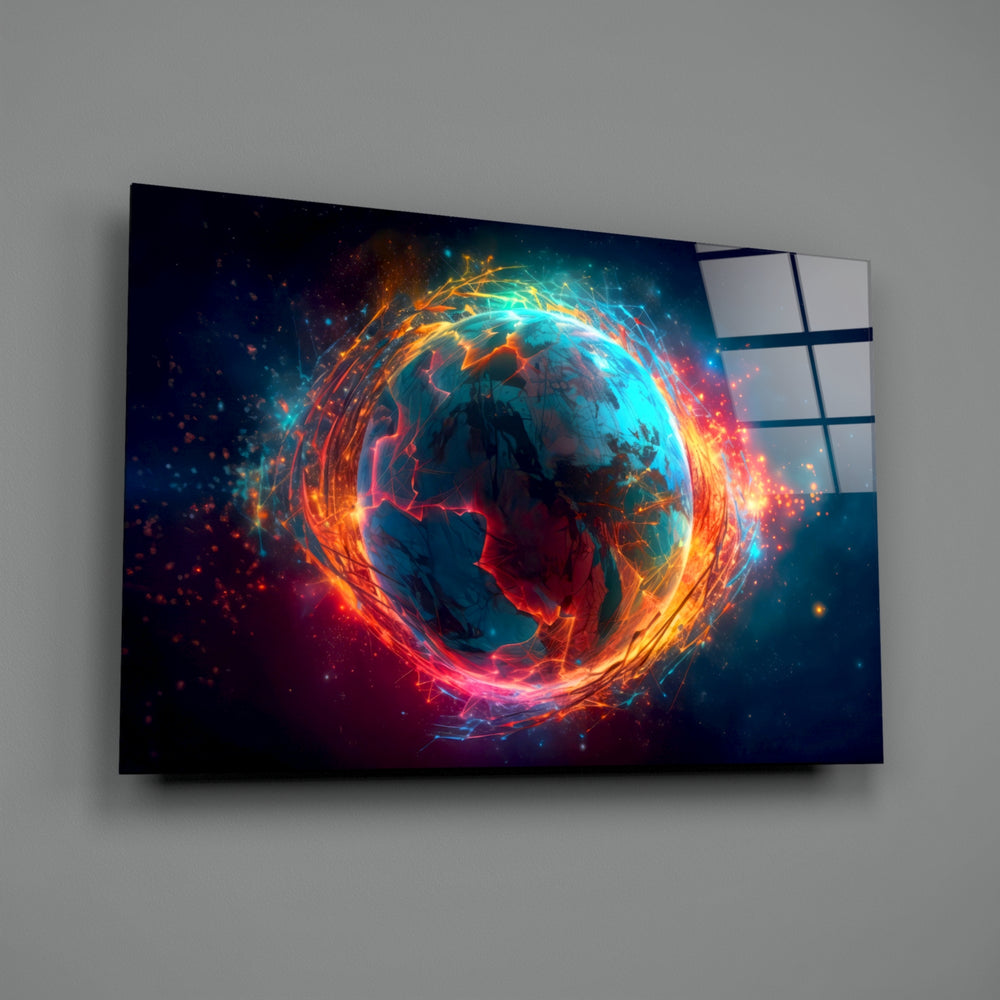 Energy-globe panel bringing cinematic glow to an office