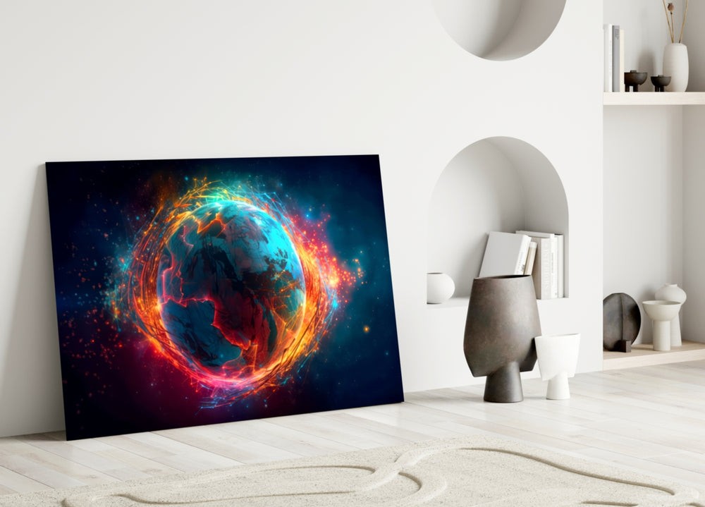 World close-up showing cyan plasma and tangerine flame ring