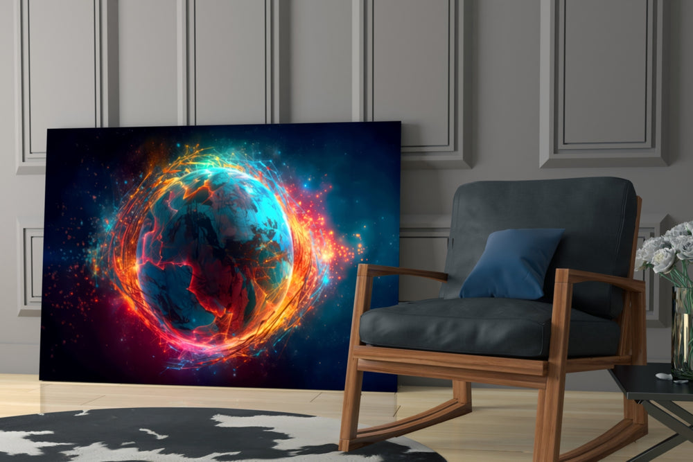 World glass print enhancing a den with statement intellect