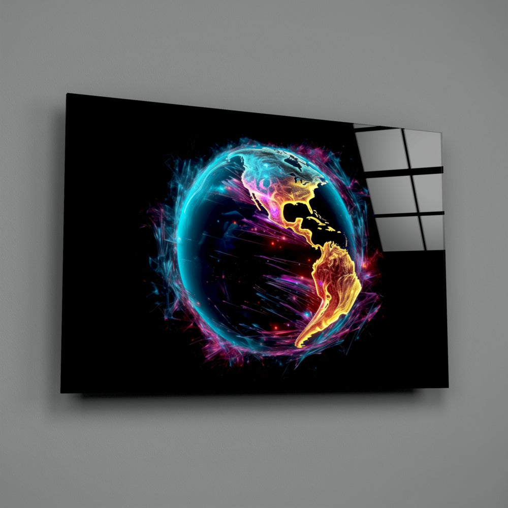 Energy-globe panel bringing cinematic glow to an office