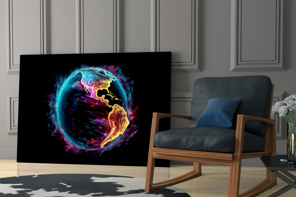 World glass print enhancing a den with statement intellect