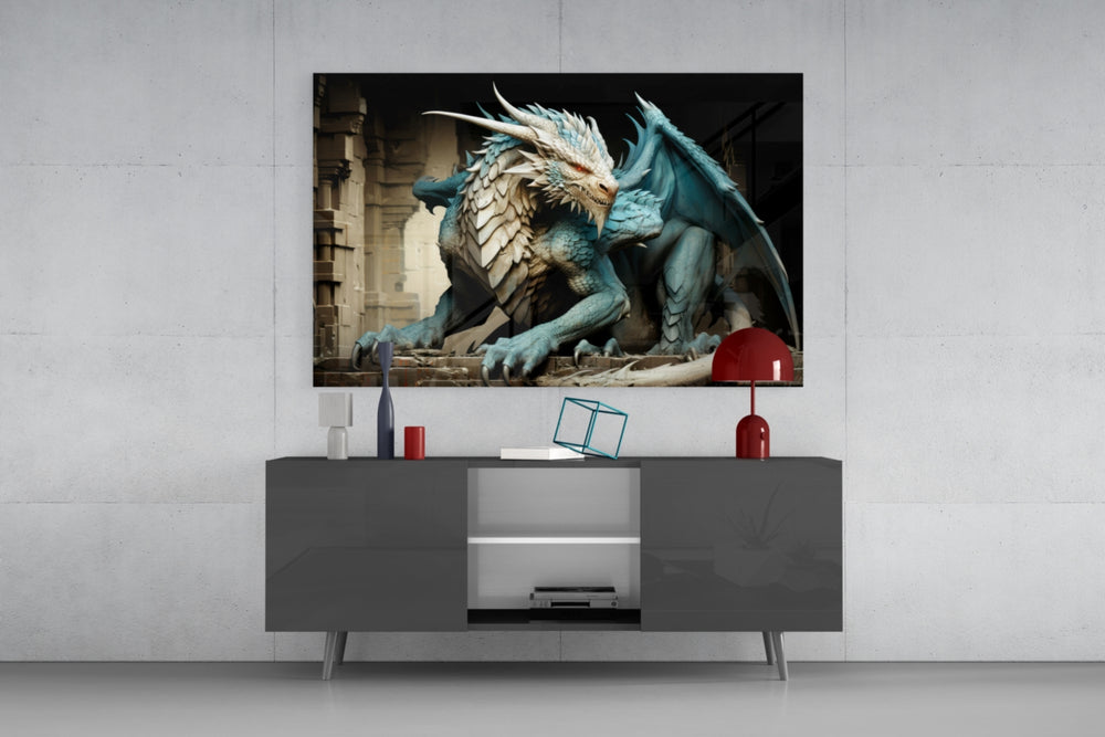 Dragon panel catching lamp light to reveal its cinematic glow