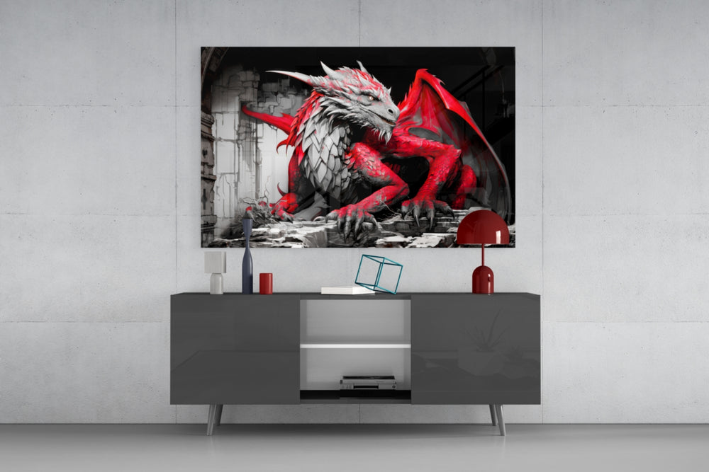 Dragon panel catching lamp light to reveal its cinematic glow