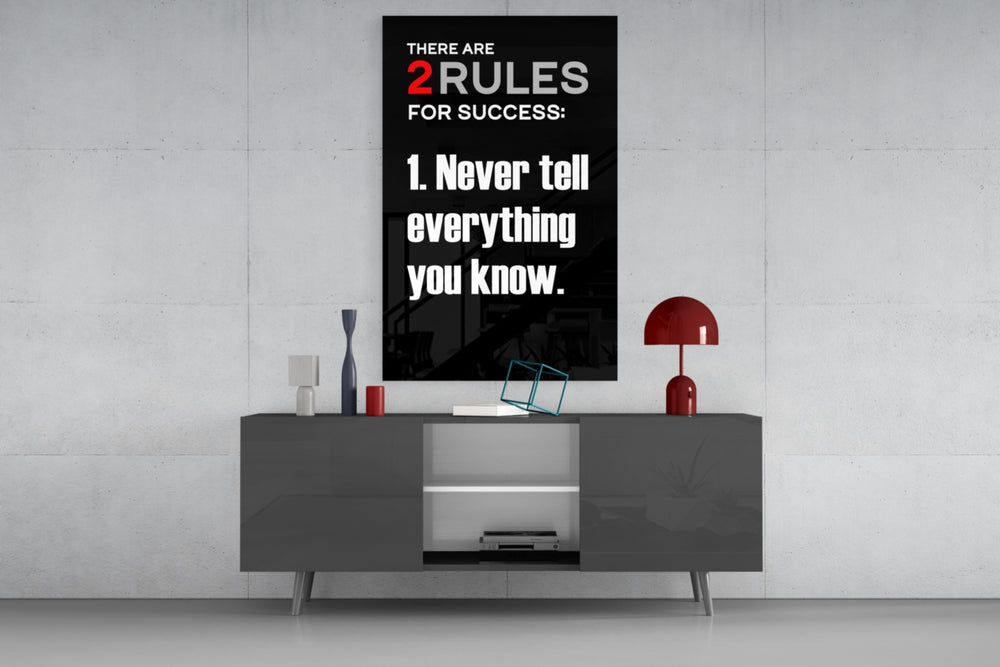 Rules of Success panel catching lamp light to reveal its cinematic glow