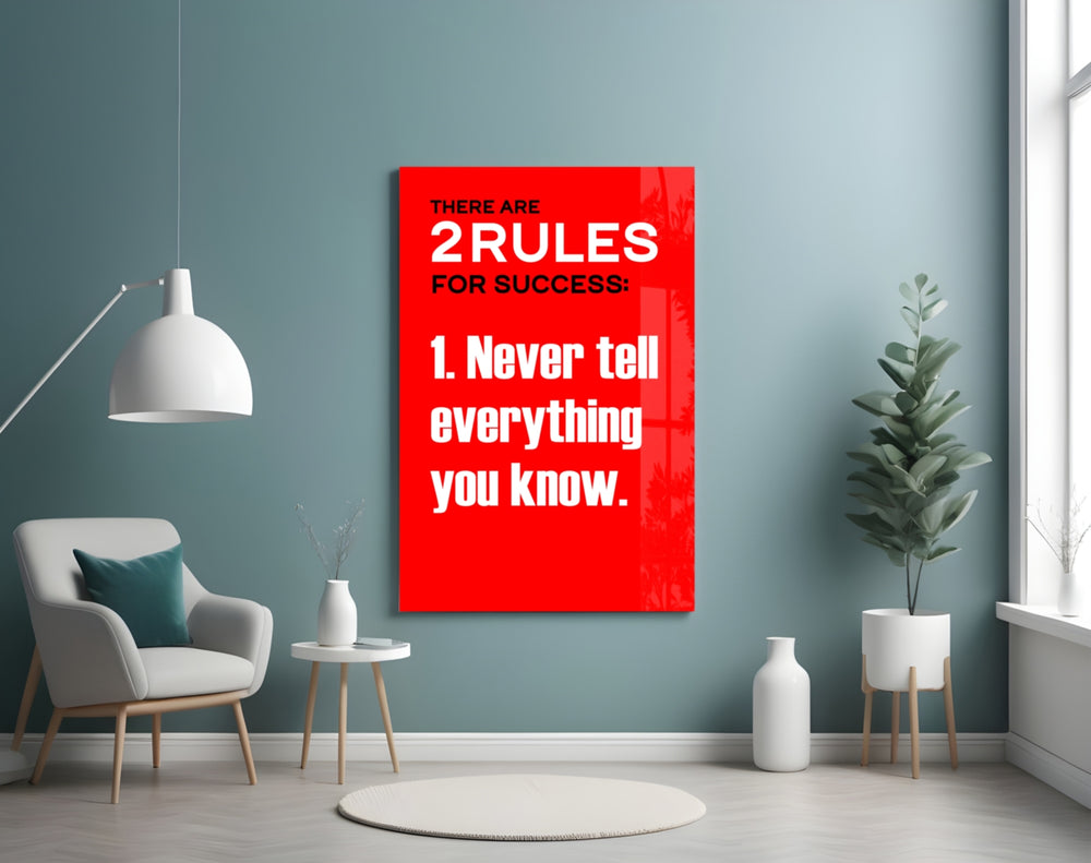 Rules of Success glass wall art styled above a sideboard in a startup workspace