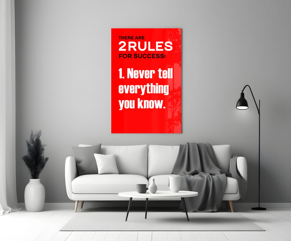 Rules of Success close-up showing condensed sans-serif type on scarlet