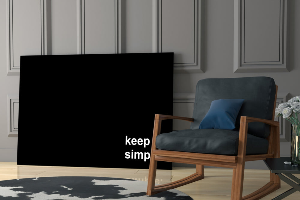 Keep It Simple glass print enhancing a den with statement clarity