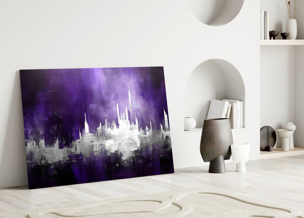 City Silhouette close-up showing ivory tower spires and violet mist