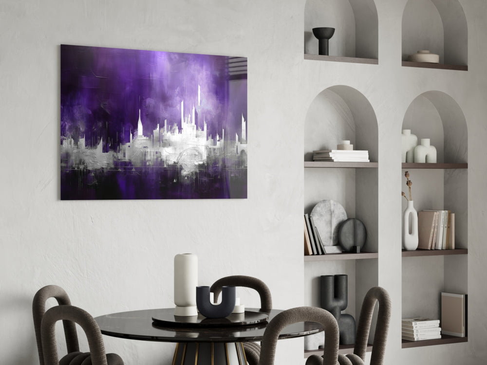 City Silhouette panel adding editorial drama to a hallway