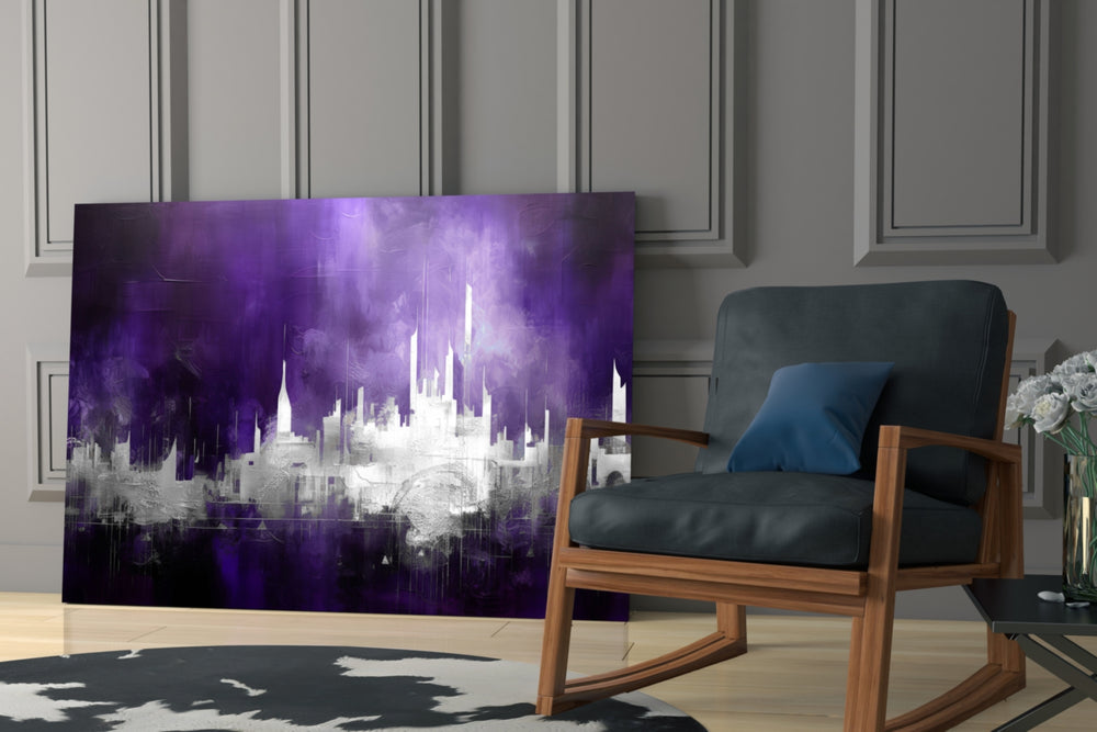 City Silhouette glass print enhancing a den with statement glamour