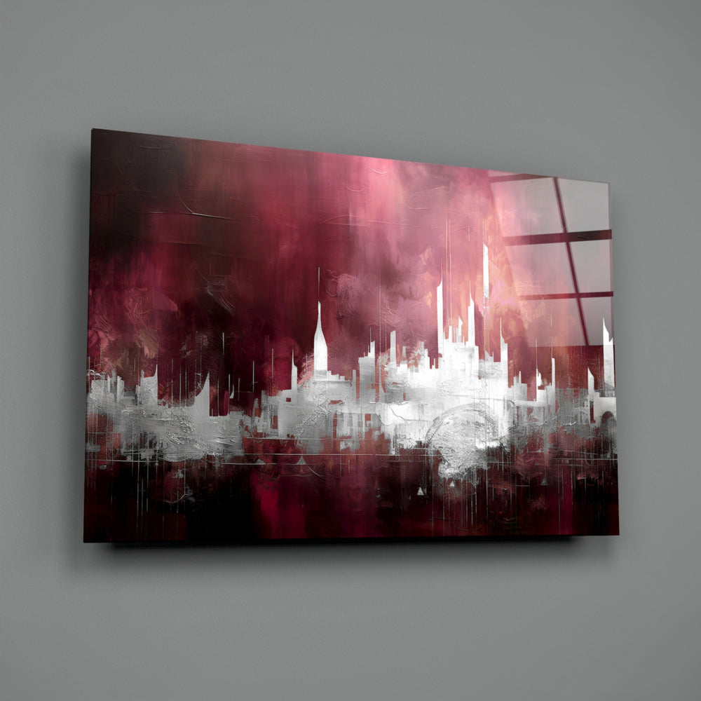 Painterly-dreamscape panel bringing painterly depth to a hotel-style lobby