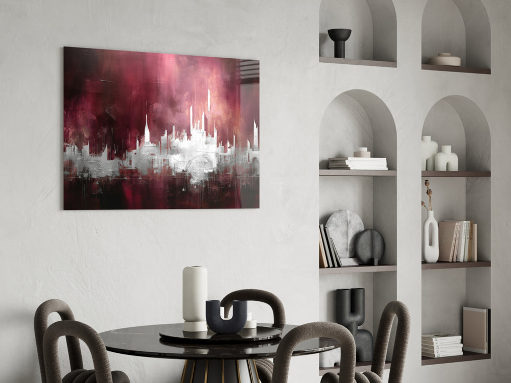 City Silhouette panel adding editorial drama to a hallway