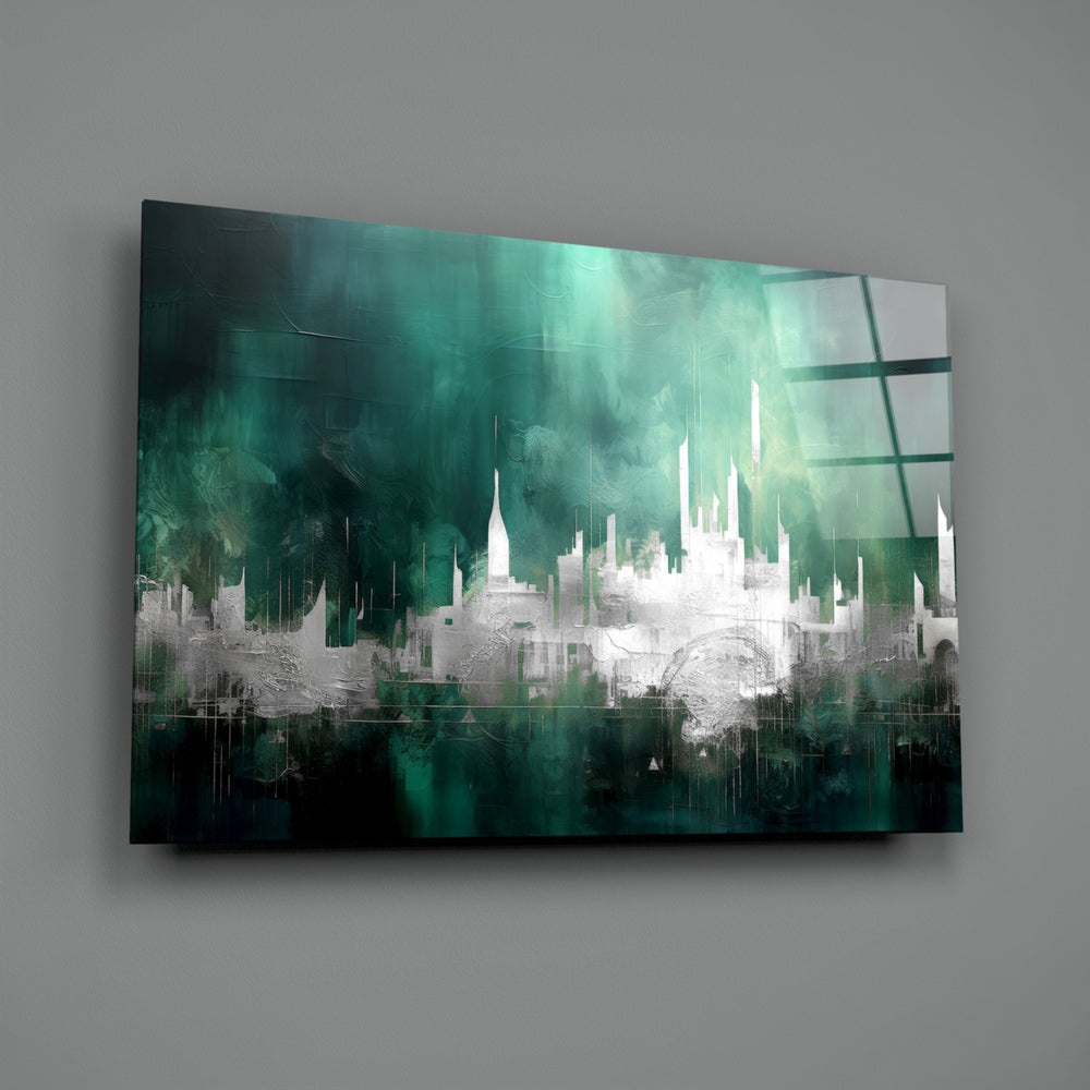 Painterly-dreamscape panel bringing painterly depth to a hotel-style lobby