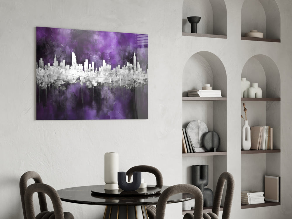 City Silhouette panel adding editorial drama to a hallway