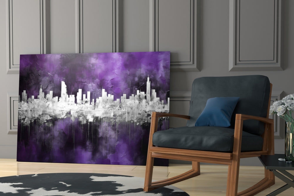 City Silhouette glass print enhancing a den with statement glamour